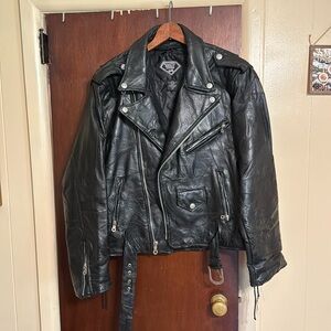 Leather Vintage black patchwork leather motorcycle jacket
